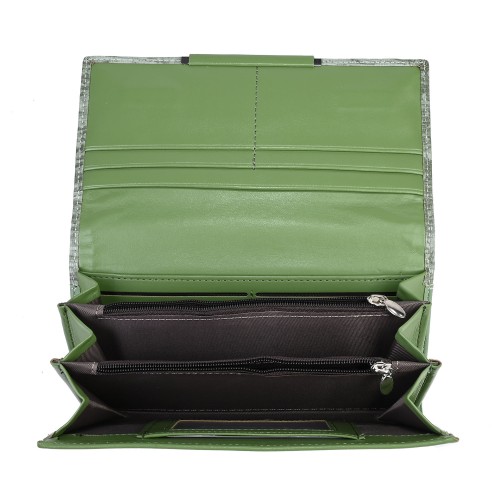 Голямо дамско портмоне от висококачествена еко кожа в зелен цвят. КОД: 887