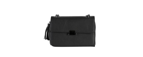 Кокетна малка дамска чанта еко кожа в черен цвят - с метална регулируема дръжка -DL9023-3
