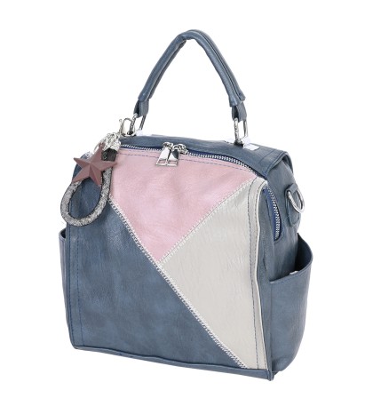  Дамска чанта/раница от еко кожа в син цвят с шарени кръпки. Код: 009