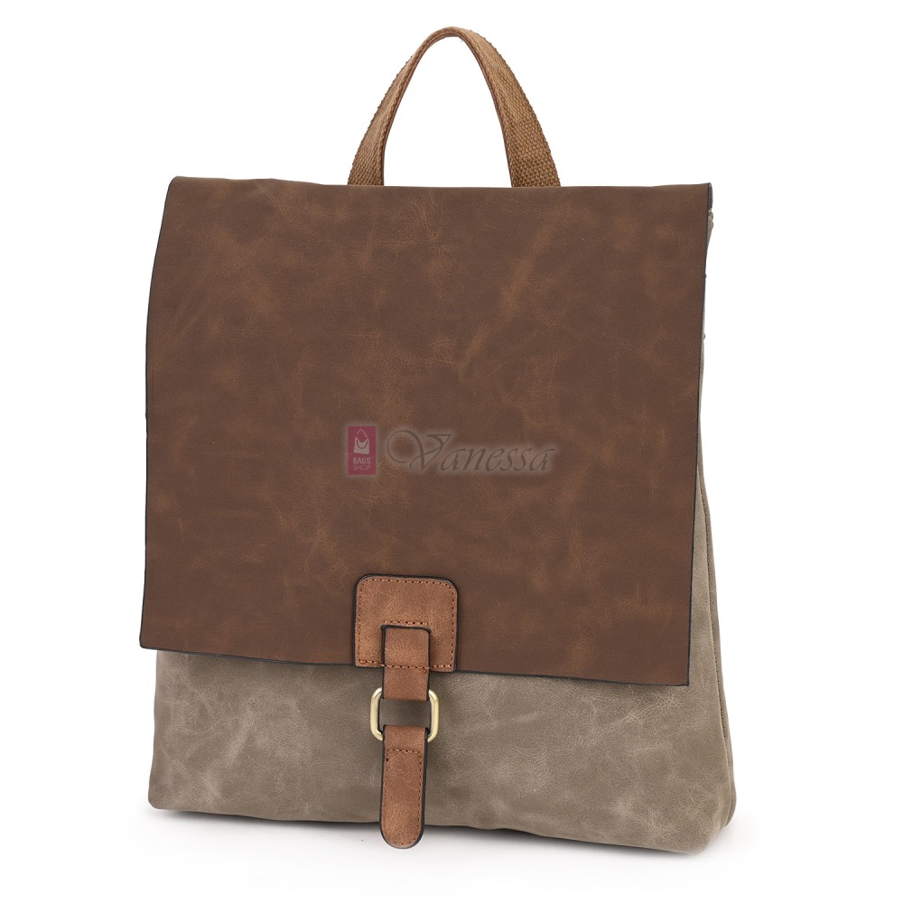  Дамска раница от велур, в тъмнобежов цвят. Код: 01106-10