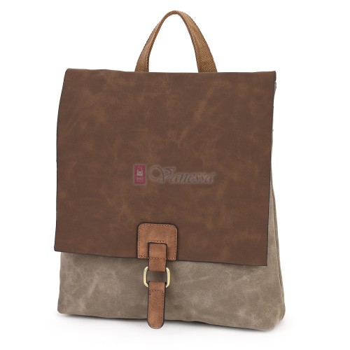  Дамска раница от велур, в тъмнобежов цвят. Код: 01106-10