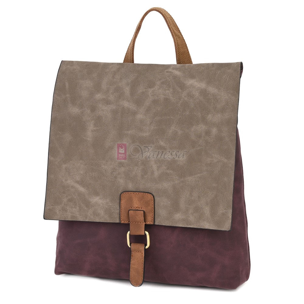  Дамска раница от велур, в цвят бордо. Код: 01106-10