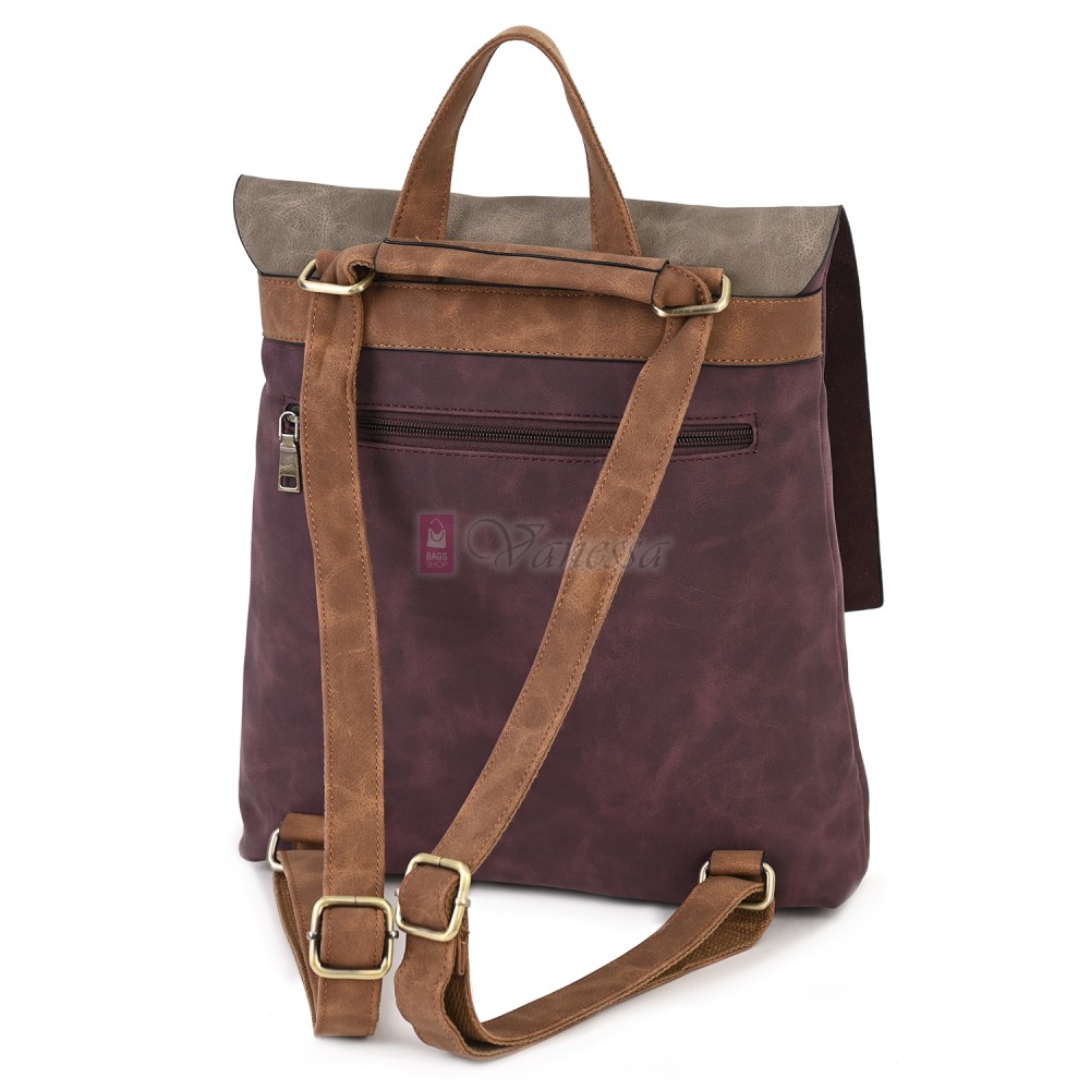  Дамска раница от велур, в цвят бордо. Код: 01106-10