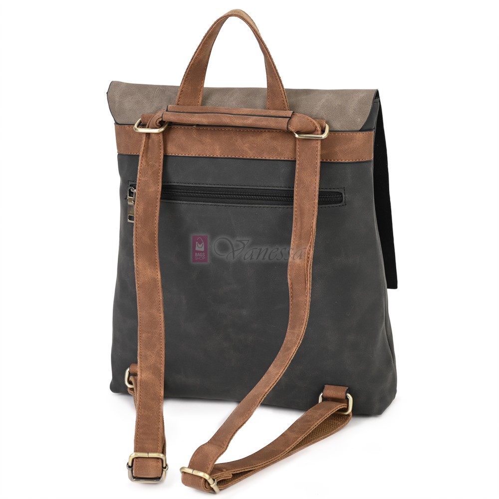  Дамска раница от велур, в тъмносив цвят. Код: 01106-10