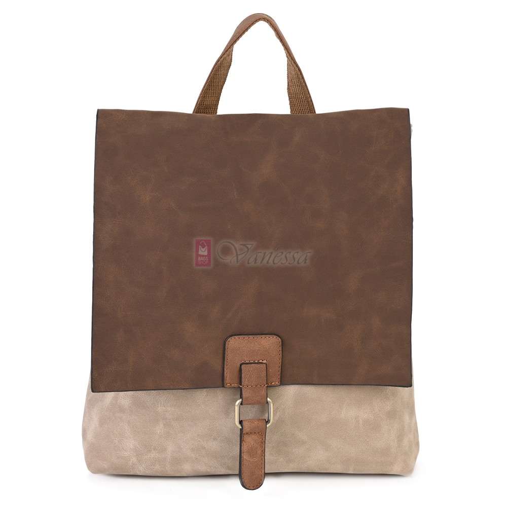  Дамска раница от велур, в бежов цвят. Код: 01106-10