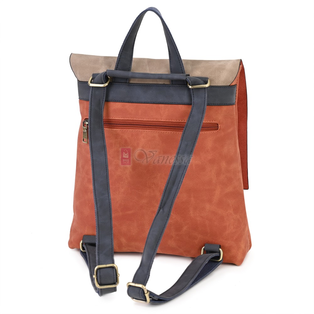  Дамска раница от велур, в оранжев цвят. Код: 01106-10