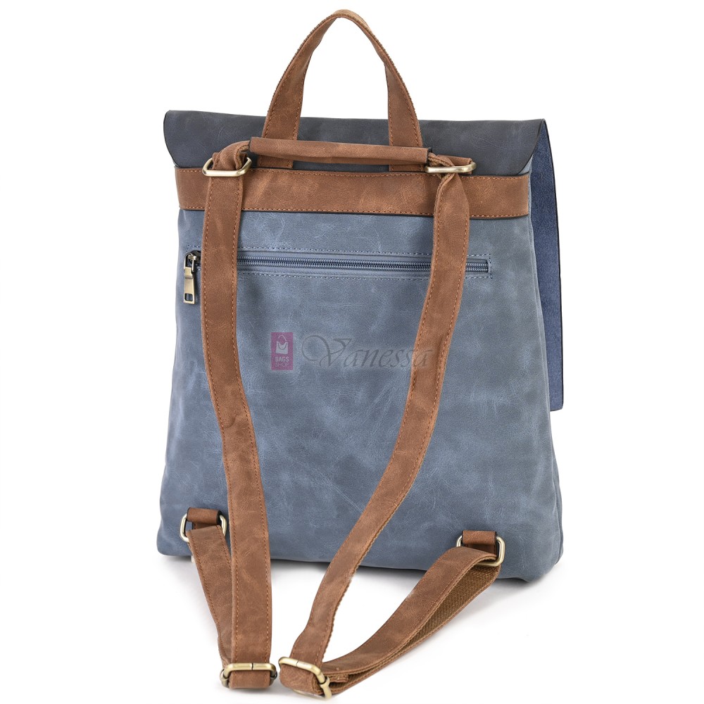  Дамска раница от велур, в син цвят. Код: 01106-10