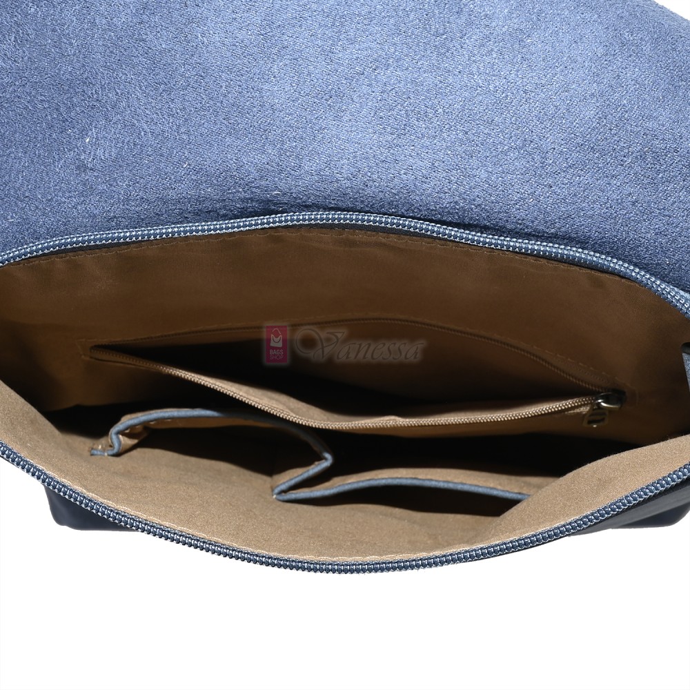  Дамска раница от велур, в син цвят. Код: 01106-10