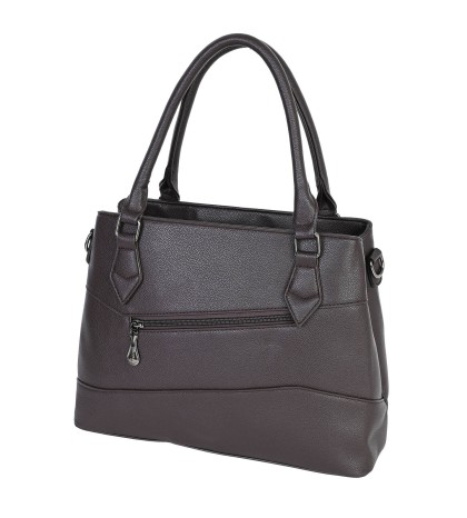 Голяма дамска чанта от висококачествена еко кожа в тъмнокафяв цвят Код: 012
