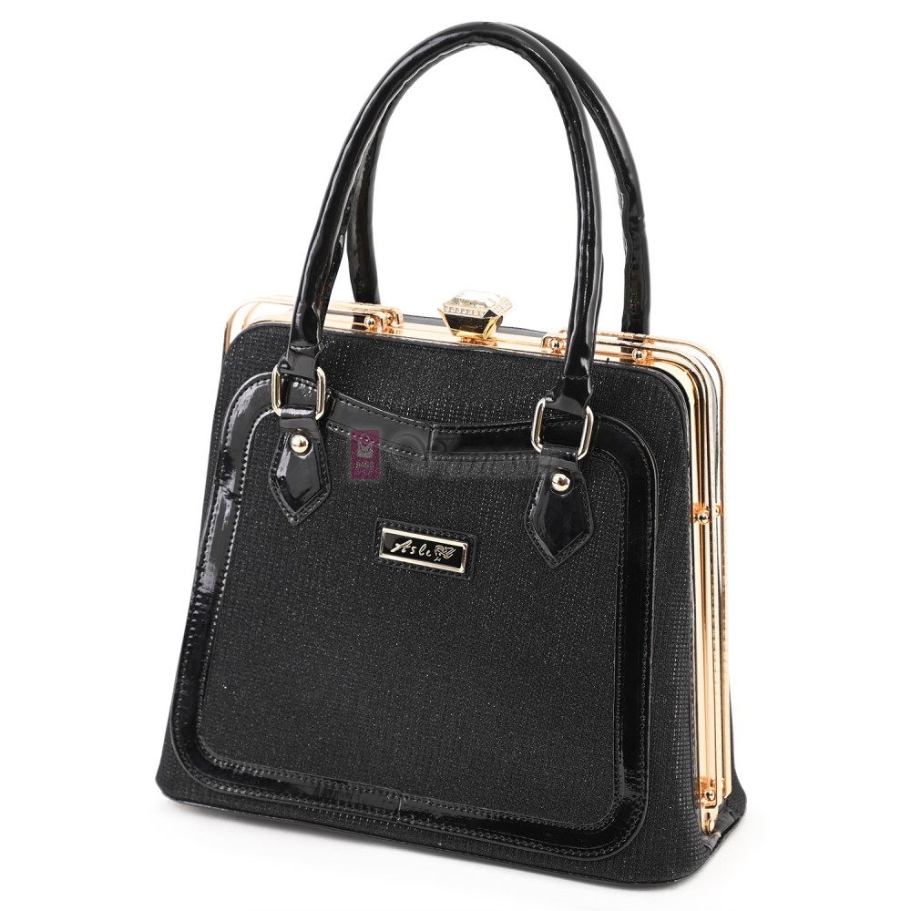 Eлегантна дамска чанта от еко кожа и текстил в черен цвят Код: TRL