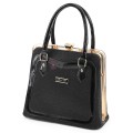 Eлегантна дамска чанта от еко кожа и текстил в черен цвят Код: TRL