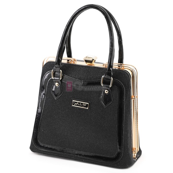 Eлегантна дамска чанта от еко кожа и текстил в черен цвят Код: TRL