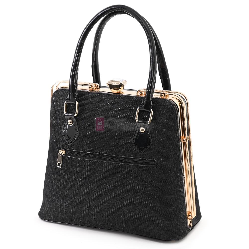 Eлегантна дамска чанта от еко кожа и текстил в черен цвят Код: TRL