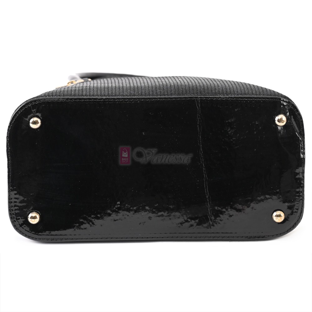 Eлегантна дамска чанта от еко кожа и текстил в черен цвят Код: TRL