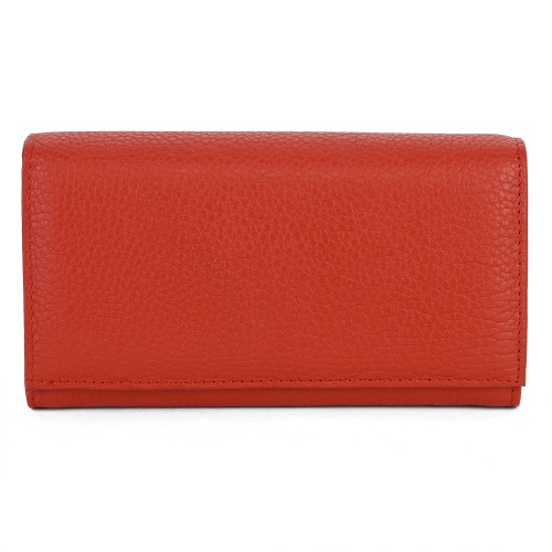 Голямо дамско портмоне от естествена кожа в червен цвят. КОД: 016