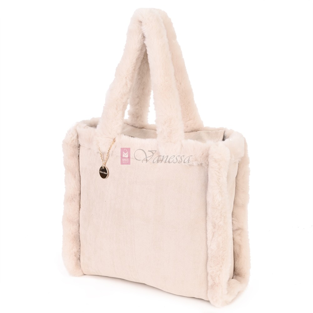 Голяма дамска чанта от текстил, в светлобежов цвят. Код: 0202B