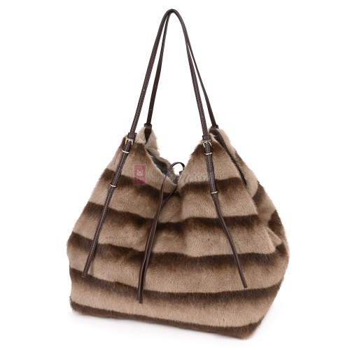 Голяма дамска чанта от текстил, в кафяв цвят. Код: 0251