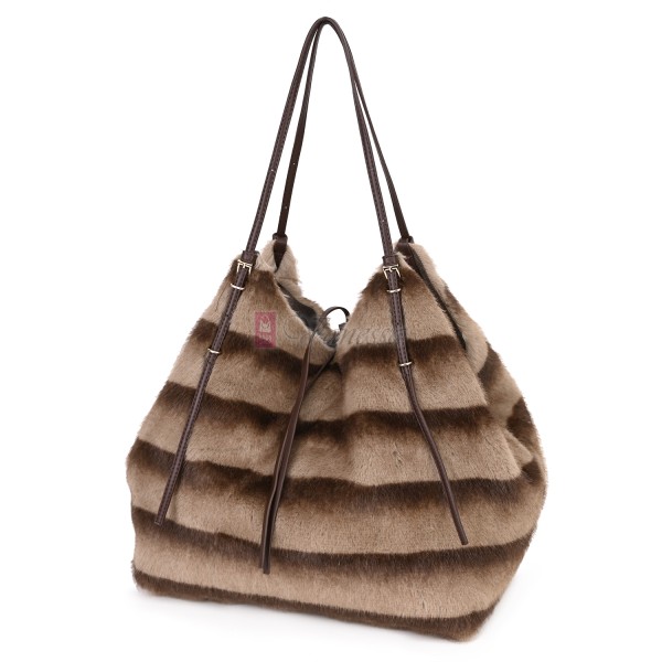 Голяма дамска чанта от текстил, в кафяв цвят. Код: 0251