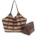Голяма дамска чанта от текстил, в кафяв цвят. Код: 0251