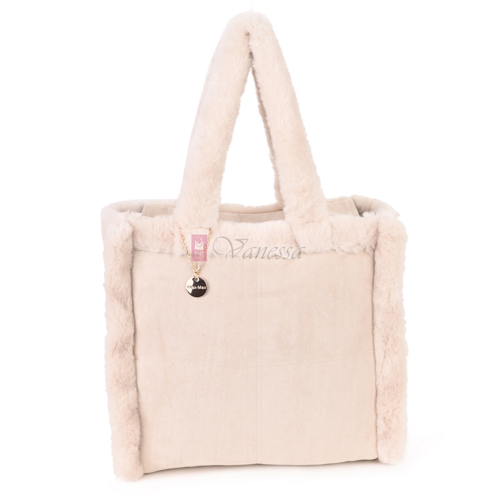 Голяма дамска чанта от текстил, в светлобежов цвят. Код: 0202B