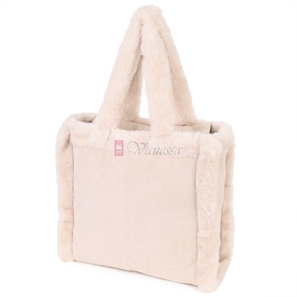 Голяма дамска чанта от текстил, в светлобежов цвят. Код: 0202B