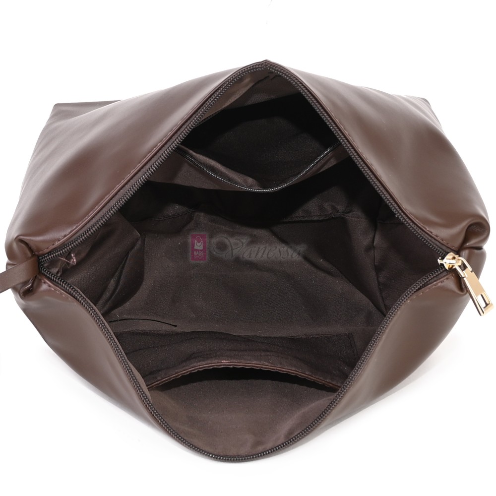 Голяма дамска чанта от текстил, в кафяв цвят. Код: 0251