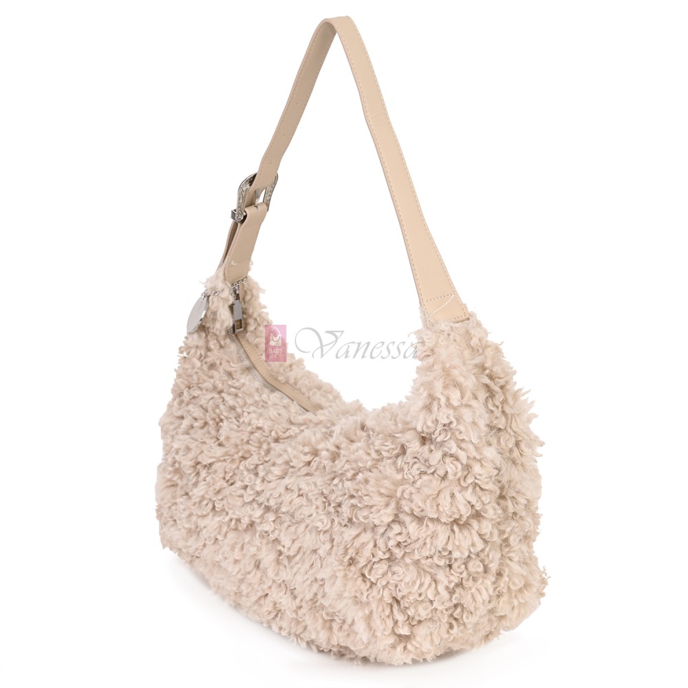 Голяма дамска чанта от текстил, в бежов цвят. Код: 0261