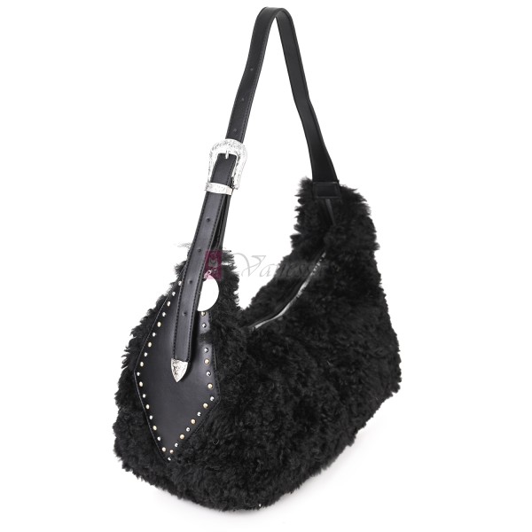 Голяма дамска чанта от текстил, в черен цвят. Код: 0261