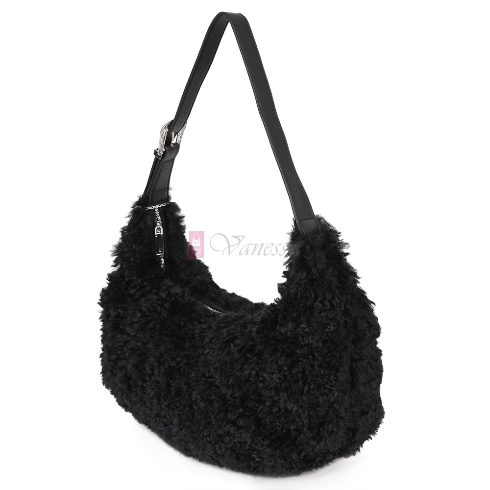 Голяма дамска чанта от текстил, в черен цвят. Код: 0261