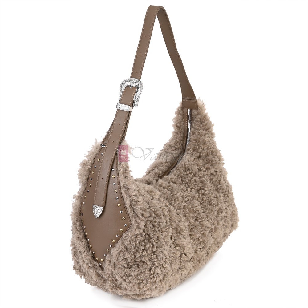 Голяма дамска чанта от текстил, в тъмнобежов цвят. Код: 0261