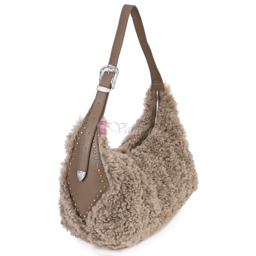 Голяма дамска чанта от текстил, в тъмнобежов цвят. Код: 0261