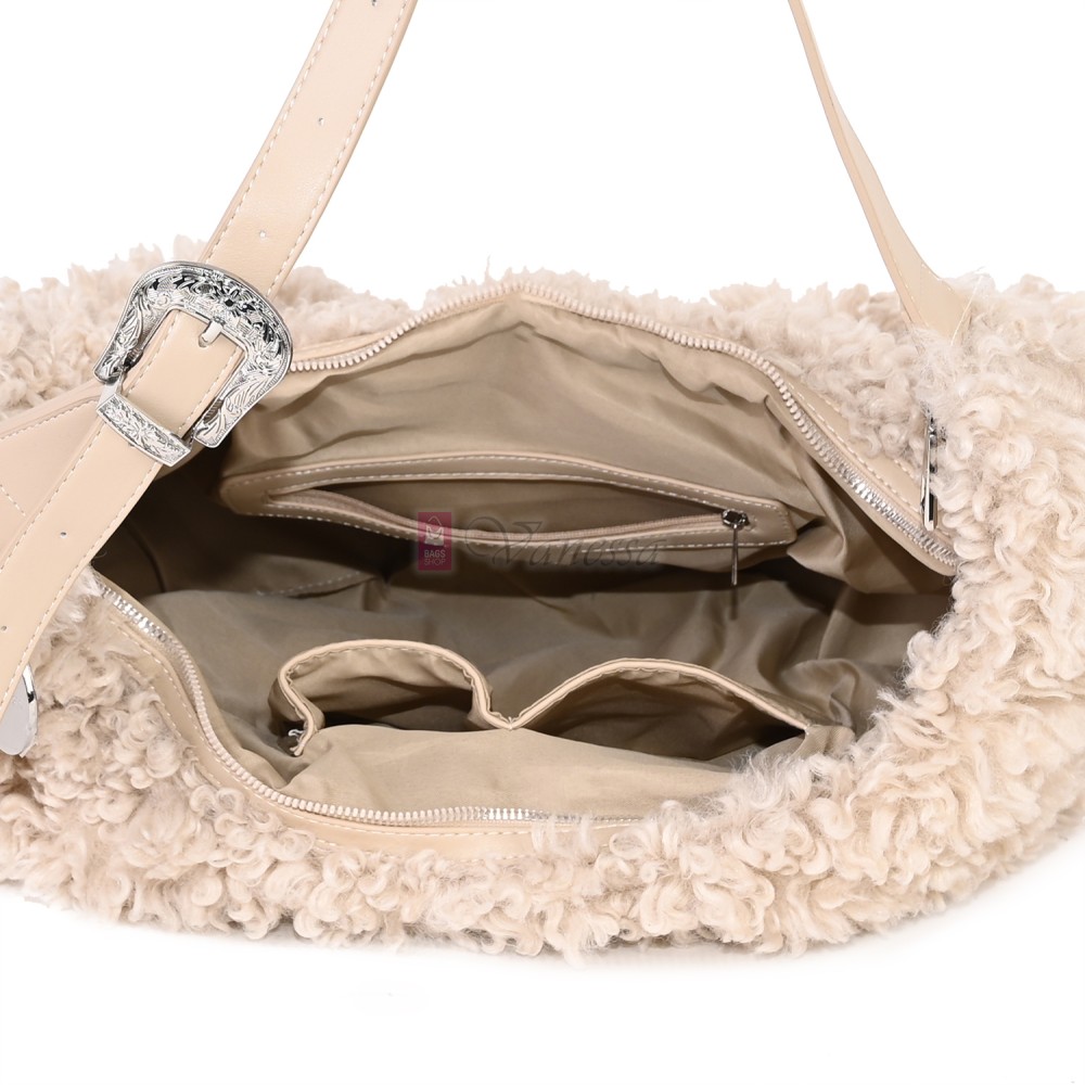 Голяма дамска чанта от текстил, в бежов цвят. Код: 0261