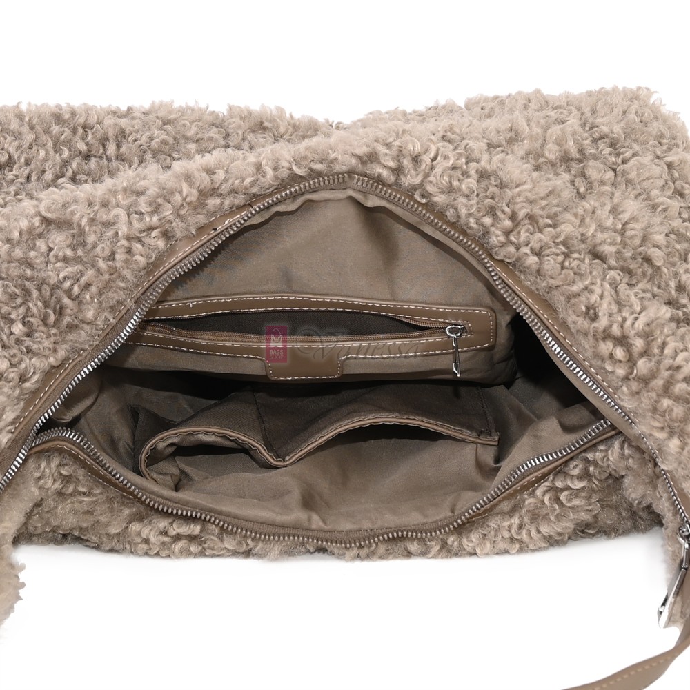 Голяма дамска чанта от текстил, в тъмнобежов цвят. Код: 0261