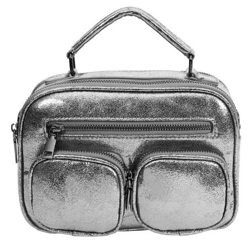 Дамска чанта от лъскава еко кожа в сребрист цвят Код: 0282