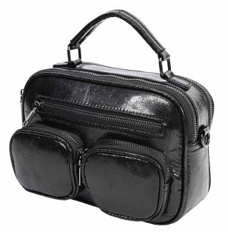 Дамска чанта от лъскава еко кожа в черен цвят Код: 0282
