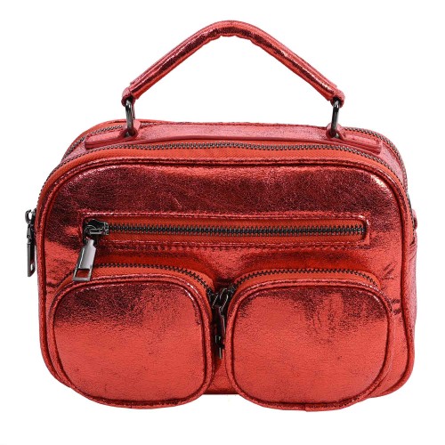 Дамска чанта от лъскава еко кожа в червен цвят Код: 0282