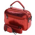 Дамска чанта от лъскава еко кожа в червен цвят Код: 0282