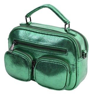 Дамска чанта от лъскава еко кожа в зелен цвят Код: 0282