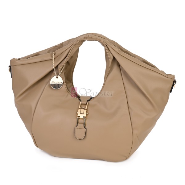 Голяма дамска чанта, от висококачествена еко кожа, в бежов цвят. Код: 0319