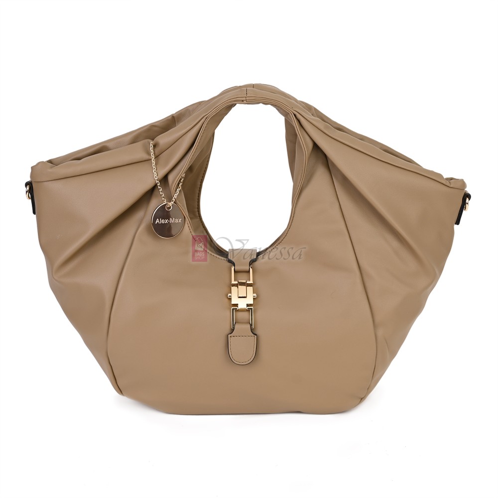 Голяма дамска чанта, от висококачествена еко кожа, в бежов цвят. Код: 0319