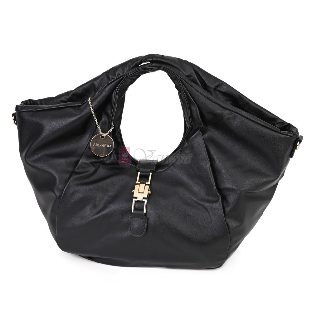 Голяма дамска чанта, от висококачествена еко кожа, в черен цвят. Код: 0319