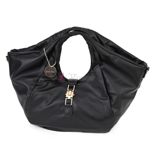 Голяма дамска чанта, от висококачествена еко кожа, в черен цвят. Код: 0319