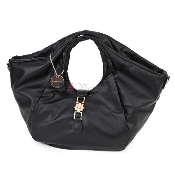 Голяма дамска чанта, от висококачествена еко кожа, в черен цвят. Код: 0319