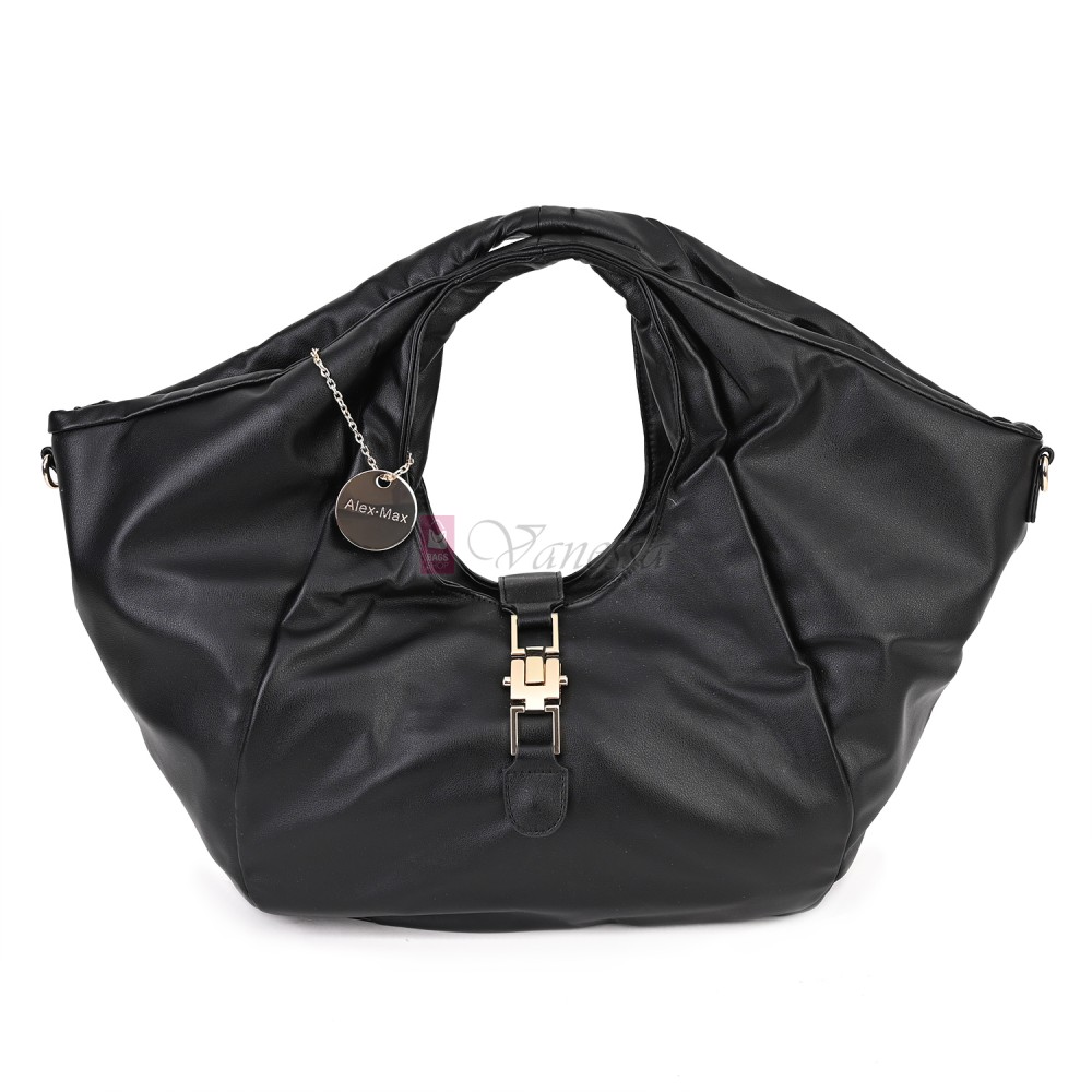 Голяма дамска чанта, от висококачествена еко кожа, в черен цвят. Код: 0319