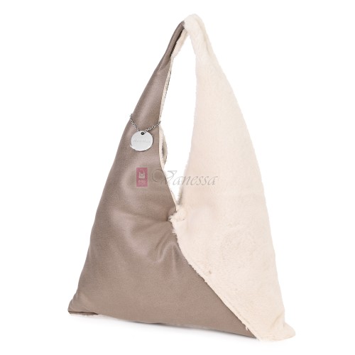 Голяма дамска чанта от текстил, в бежов цвят. Код: 0202C