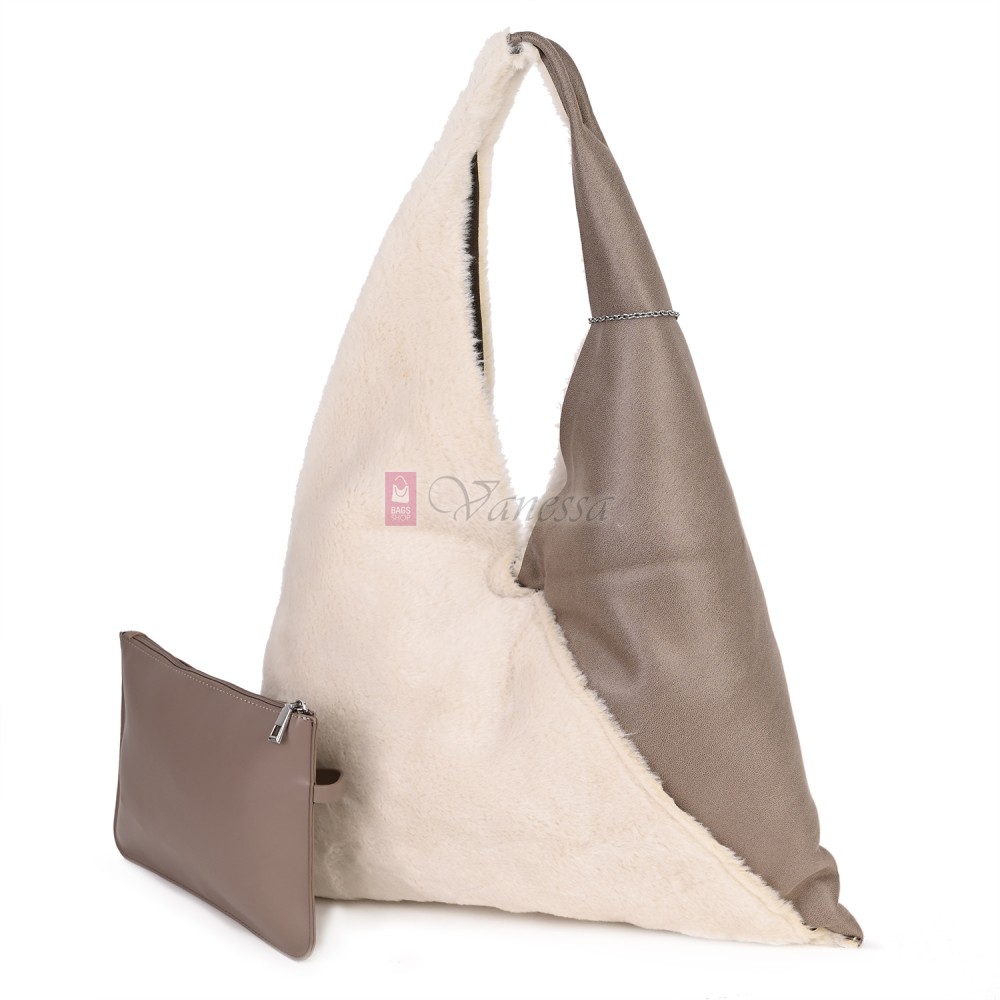 Голяма дамска чанта от текстил, в бежов цвят. Код: 0202C