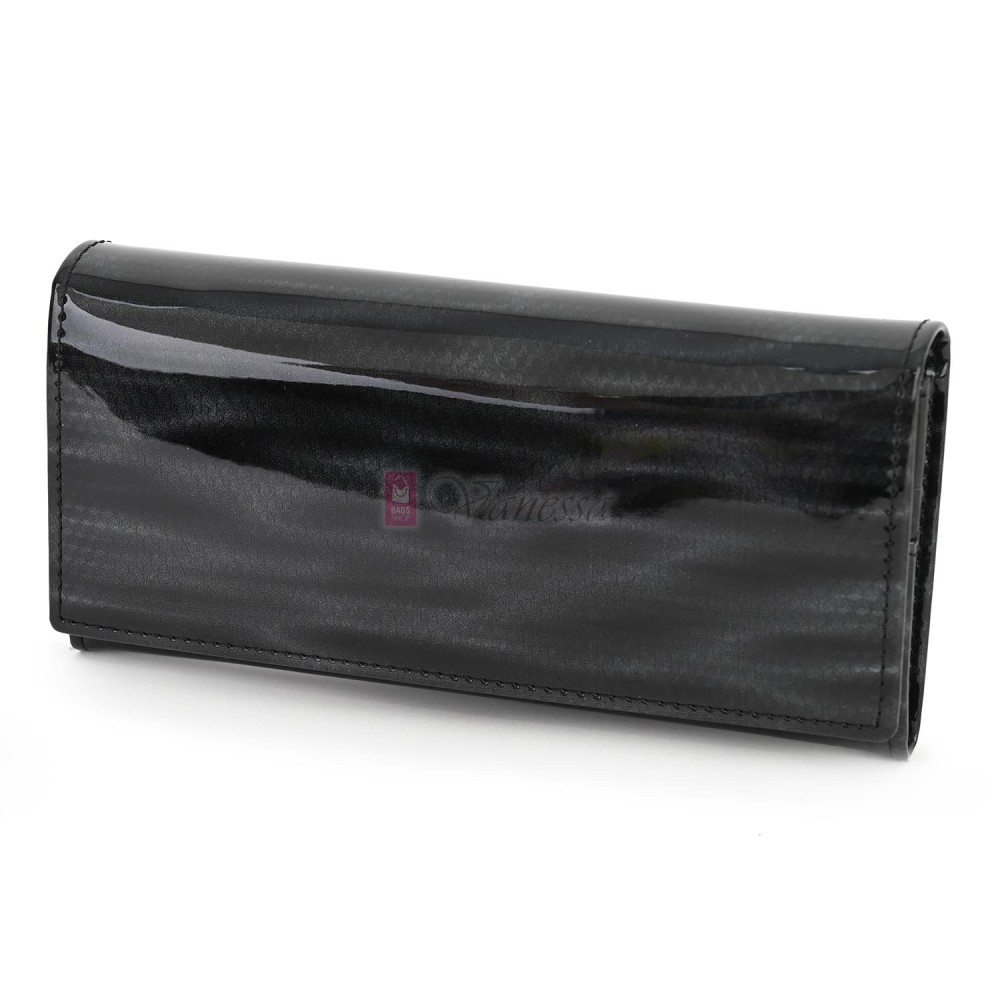 Голямо дамско портмоне, от лачена естествена кожа, в черен цвят. КОД: JXG0807