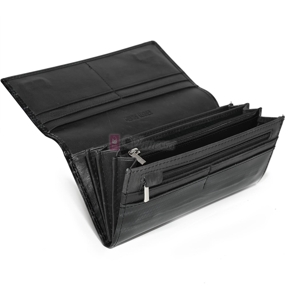 Голямо дамско портмоне, от лачена естествена кожа, в черен цвят. КОД: JXG0807