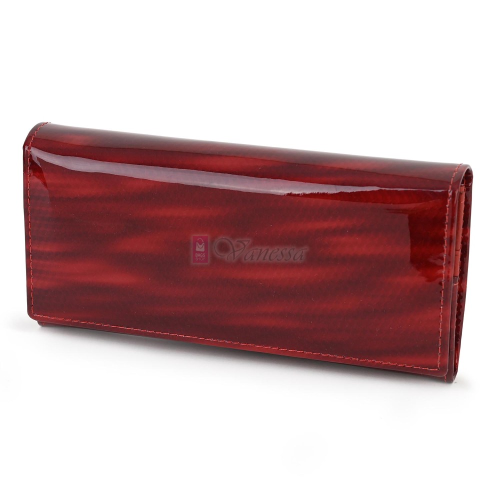 Голямо дамско портмоне, от лачена естествена кожа, в червен цвят. КОД: JXG0807