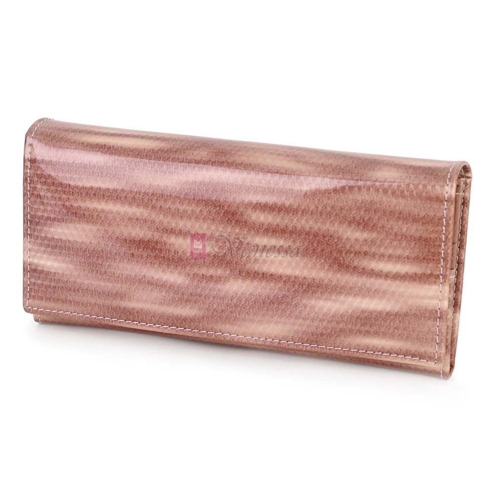 Голямо дамско портмоне, от лачена естествена кожа, в розов цвят. КОД: JXG0807